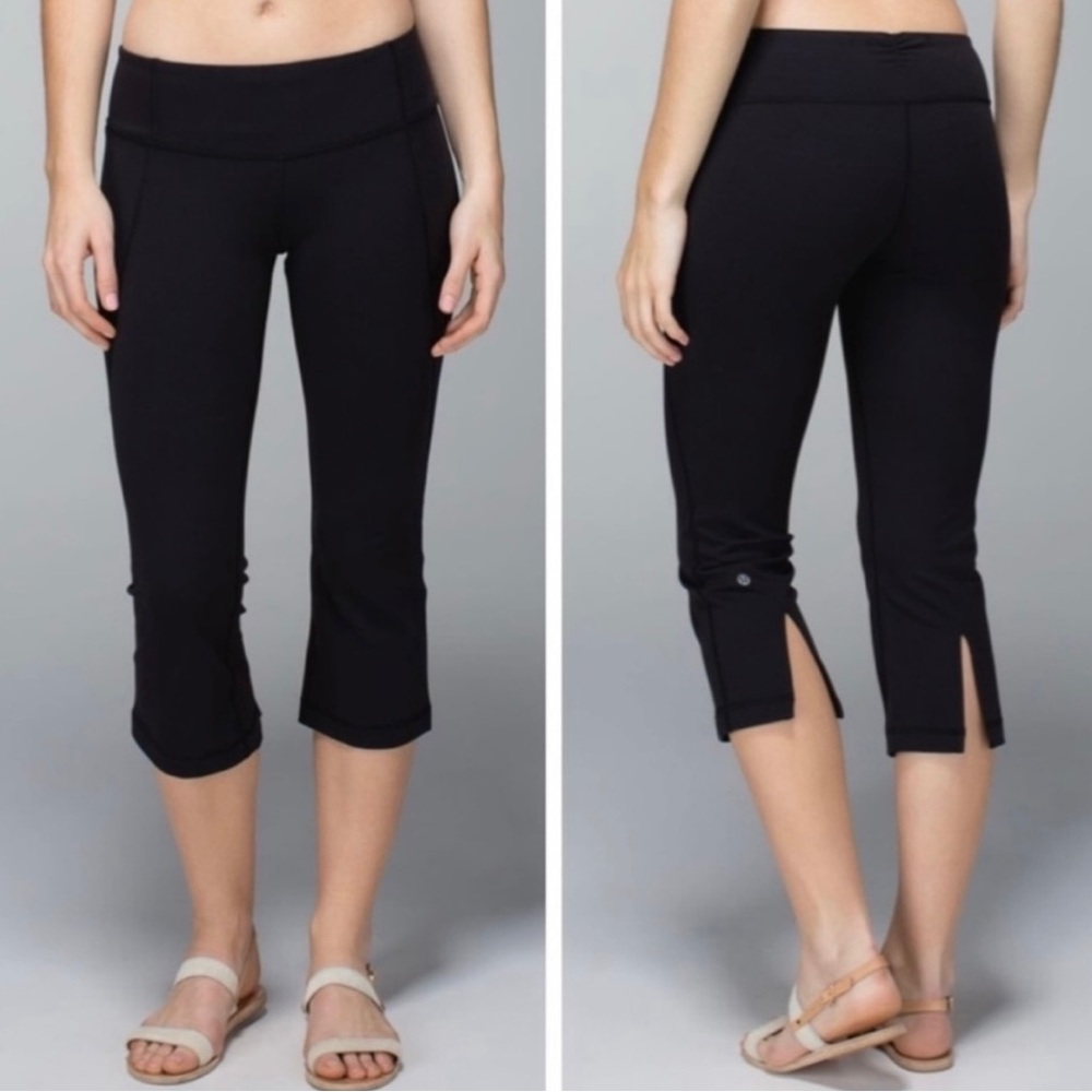 Lululemon gather and grow crop leggings size 4 black cropped split hem pant